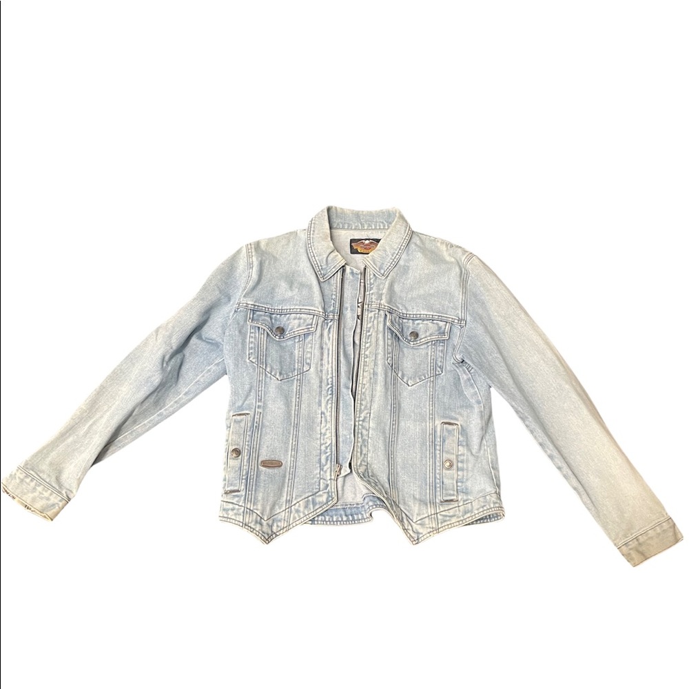 Harley-Davidson womens frosted denim zip up jacket vintage riding motorcycle